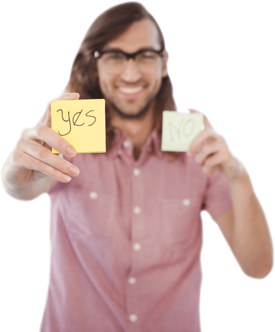 Happy Hipster Holding Yes Note with Transparent Background