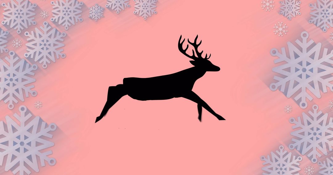 Festive Silhouette of Running Reindeer with Falling Snowflakes - Free Images, Stock Photos and Pictures on Pikwizard.com