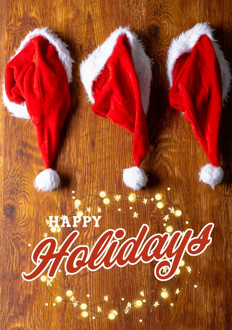 Festive Christmas Display with Santa Hats and Holiday Greeting