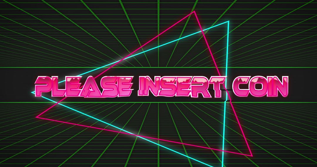 Retro Futuristic 'Please Insert Coin' Neon Grid Design
