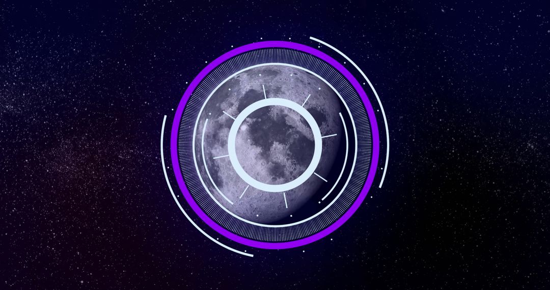 Futuristic Interface with Moon and Purple HUD Elements in Space