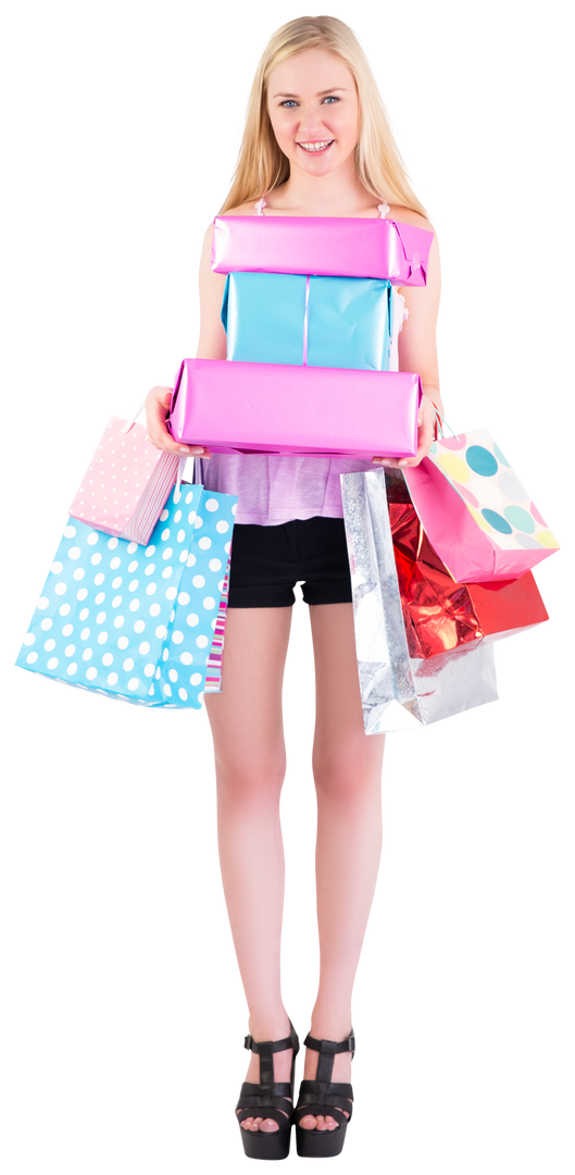 Transparent Background - Young Blonde Woman Holding Shopping Bags and Gift Boxes - Download Free Stock Images Pikwizard.com