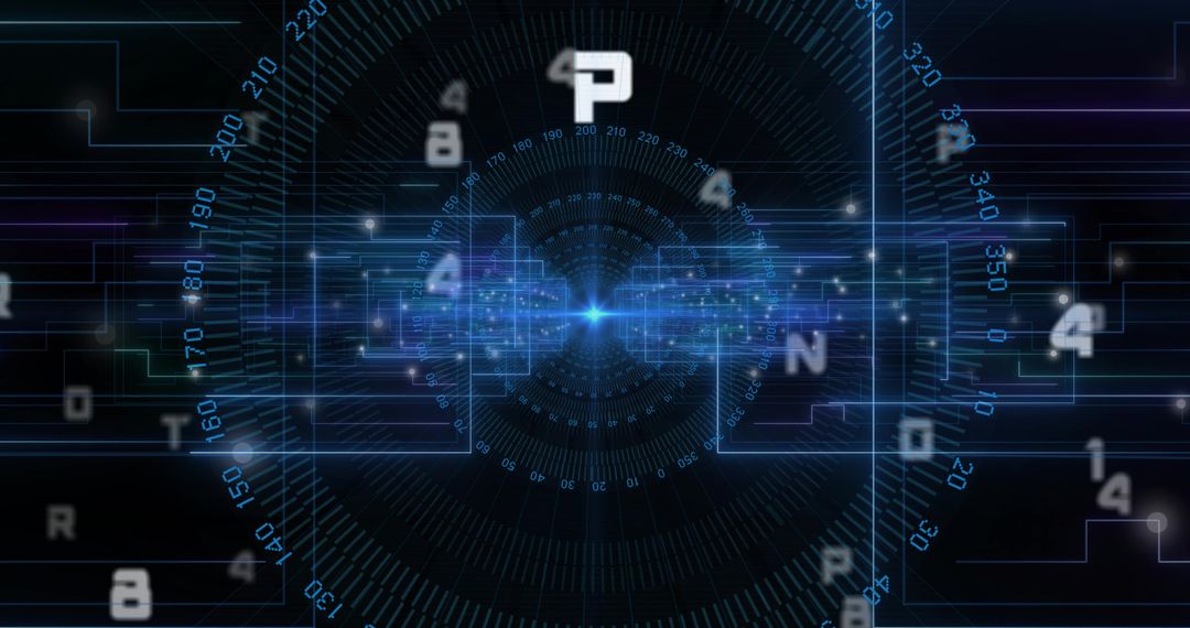 Futuristic Digital Interface with Neon Blue Circuitry