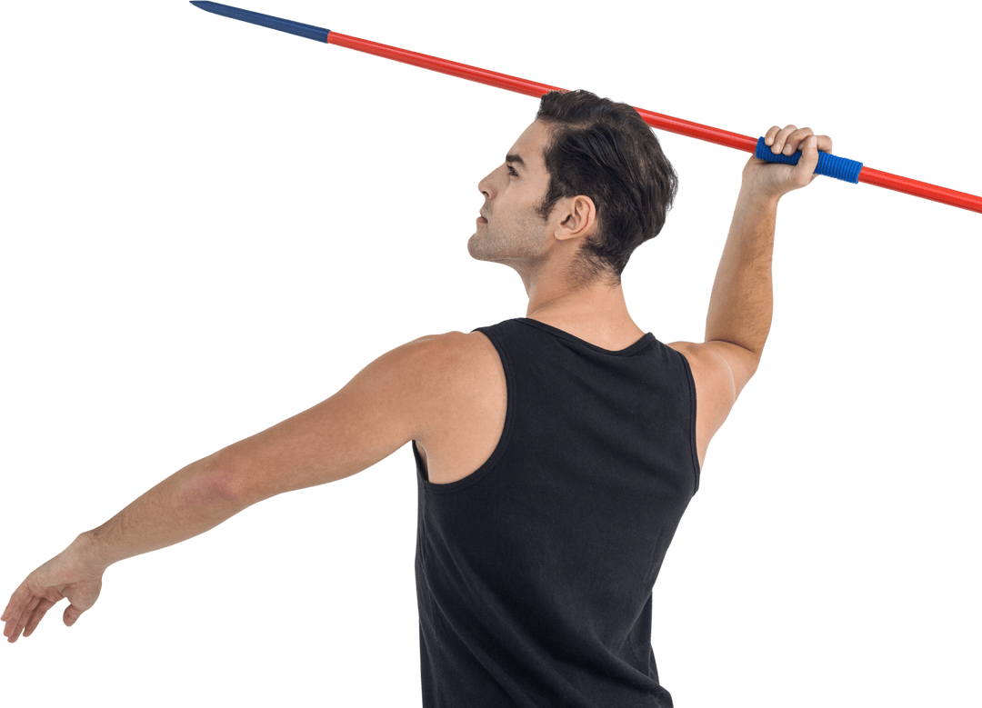 Transparent Male Athlete Throwing Javelin in Dynamic Motion