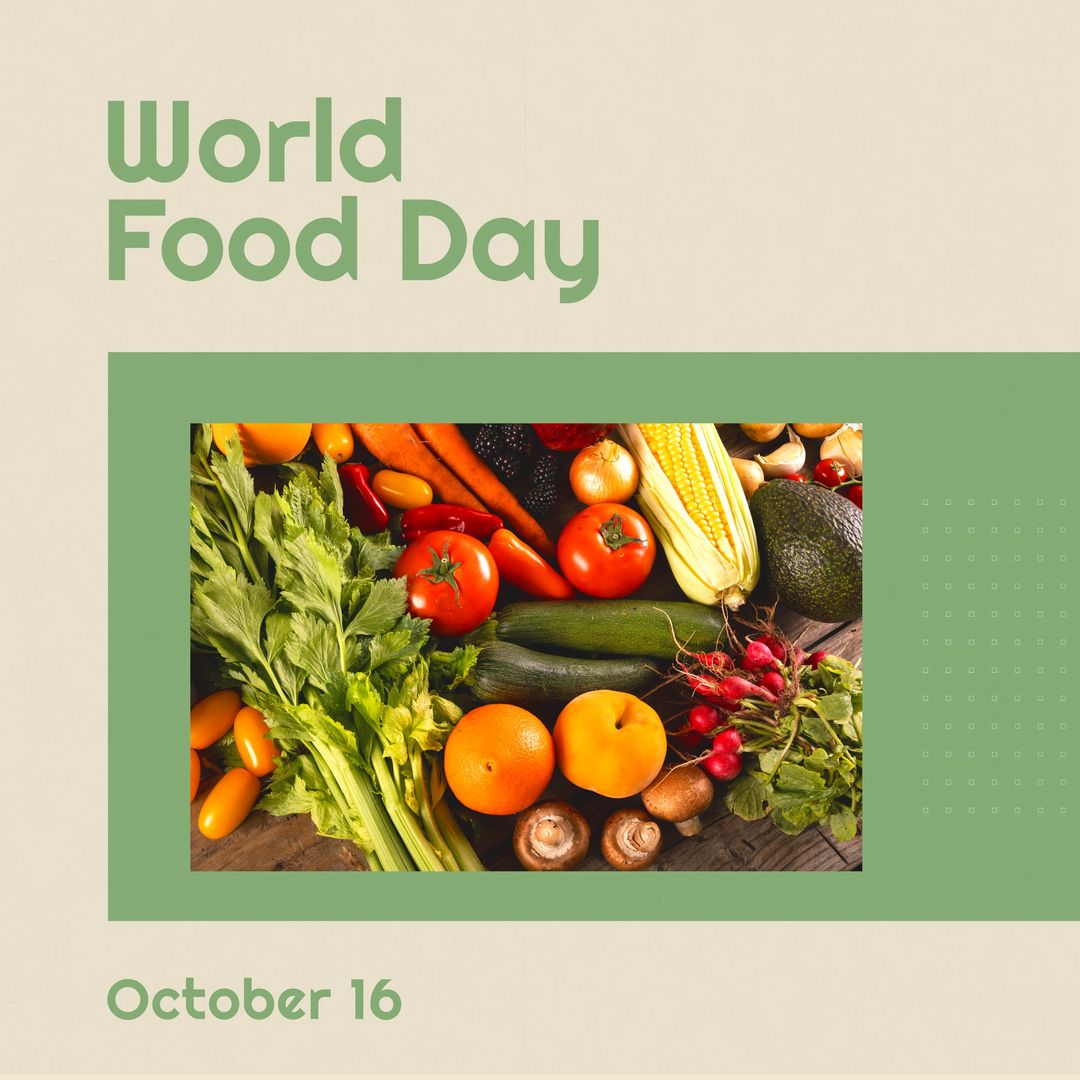 World Food Day Celebration with Fresh Vegetables and Fruits - Download Free Stock Templates Pikwizard.com