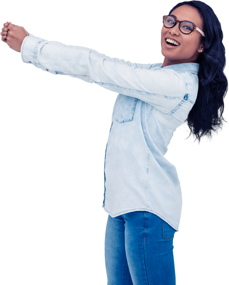 Transparent Background of Smiling Woman Stretching Her Arms
