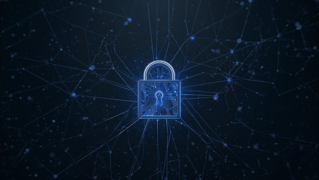 Cybersecurity Concept with Glowing Padlock and Digital Network