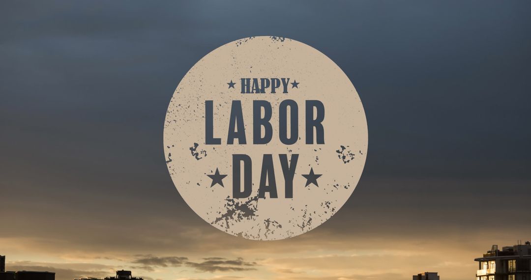 Rustic Happy Labor Day Text Over City Skyline