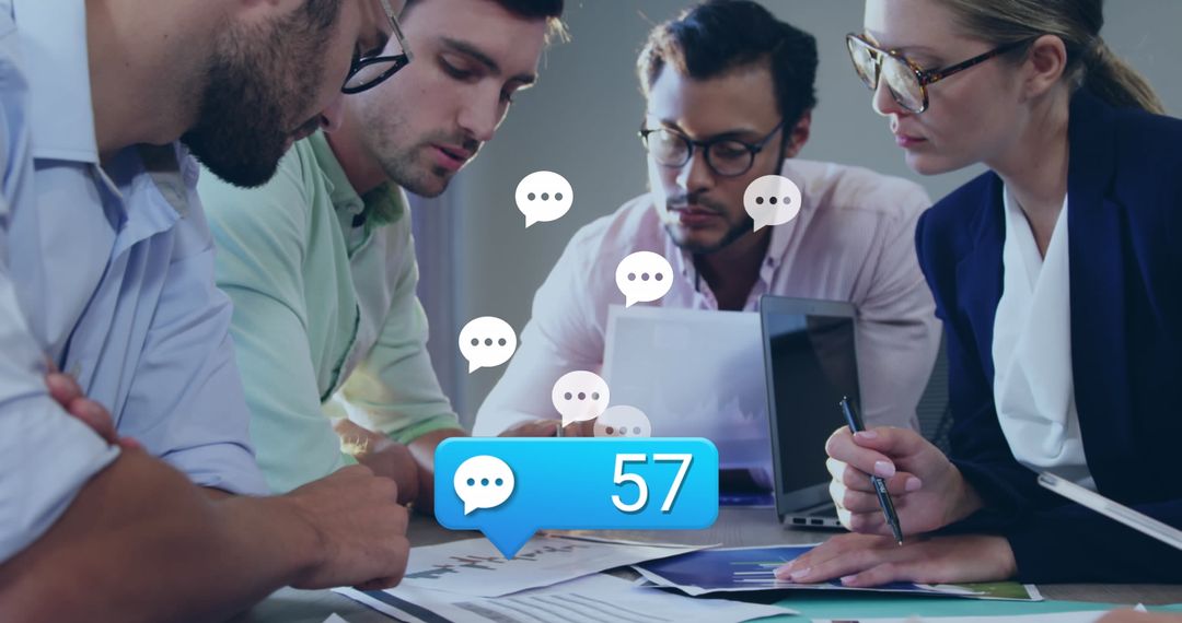 Diverse Colleagues in Intense Discussion with Digital Data Overlay