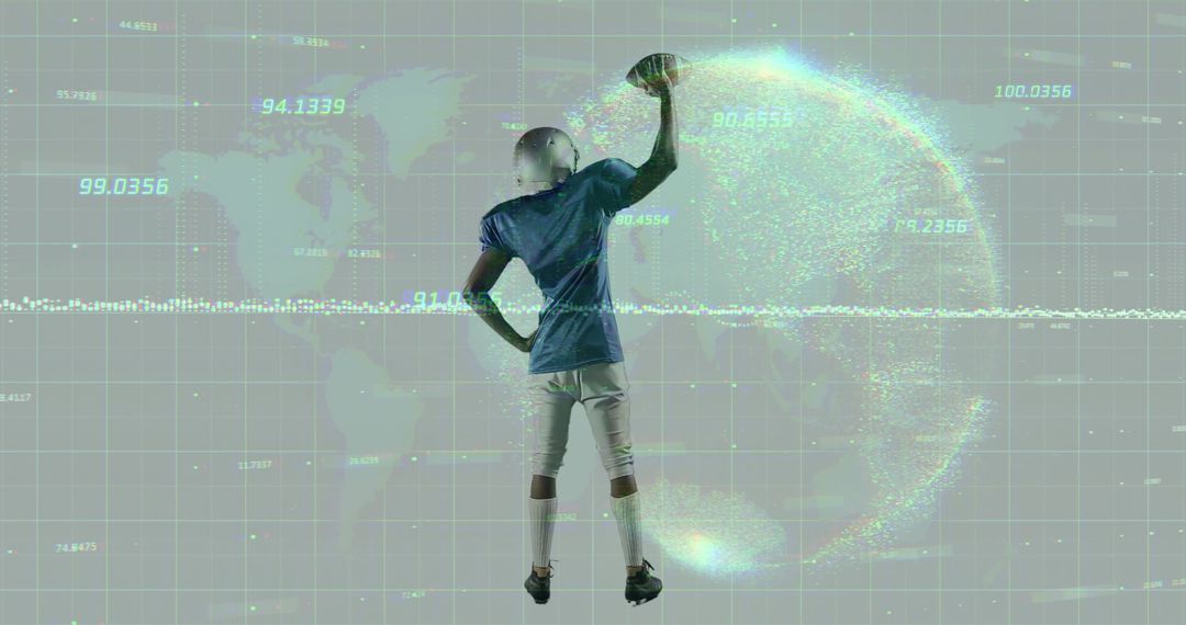 Futuristic Football Player Interacting with Digital World