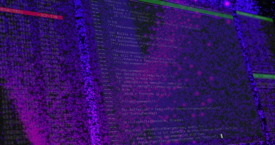 Abstract Digital Code with Purple and Green Neon Elements