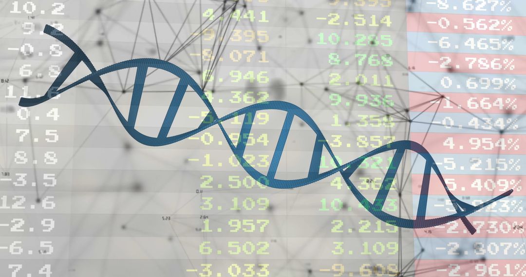 DNA Helix on Financial Data: Biotechnology and Market Analysis Concept