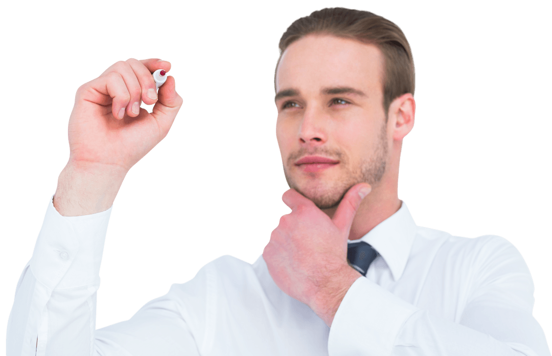 Transparent Background of Businessman Writing and Thinking