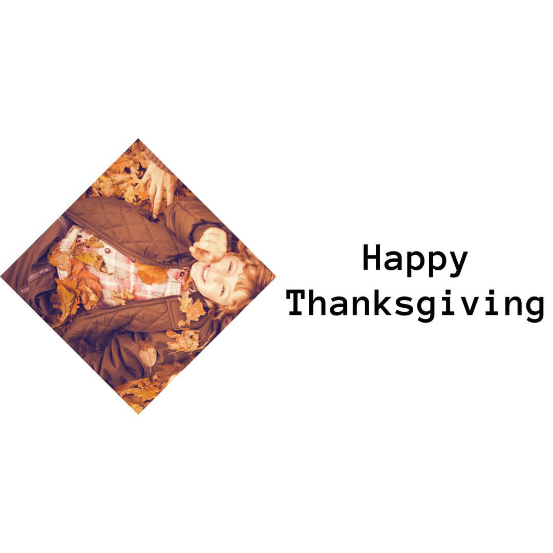 Happy Thanksgiving Text Over Boy in Autumn Leaves