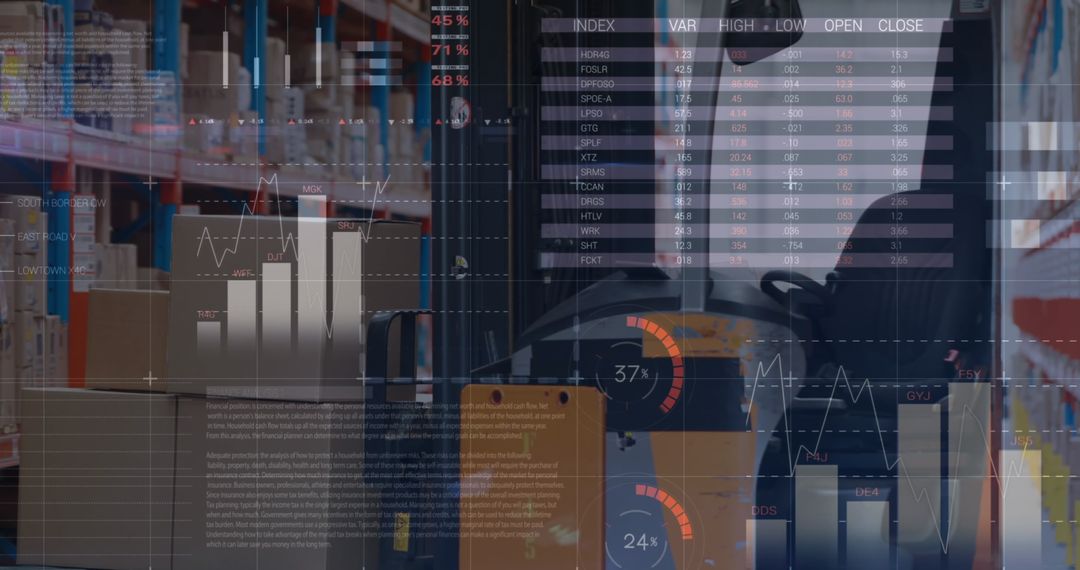 Digital Interface Over Warehouse Shows Economic Data Insights