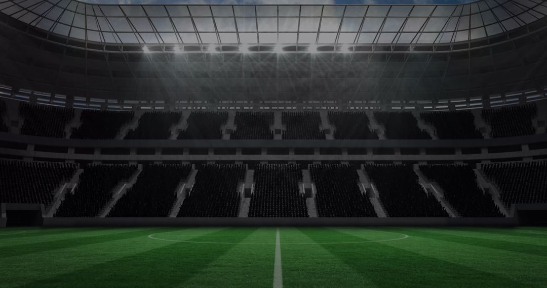 Empty Football Stadium with Bright Spotlights