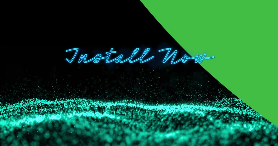 Neon Install Now Text over Glittering Digital Background