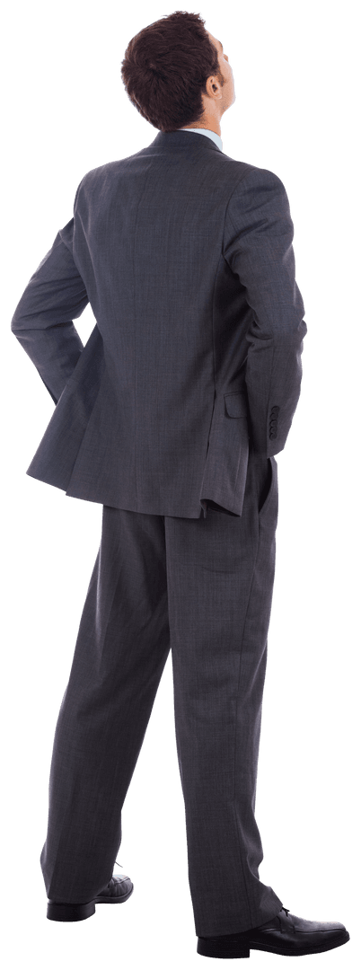 Transparent Businessman Standing with Hands on Hips in Formal Suit
