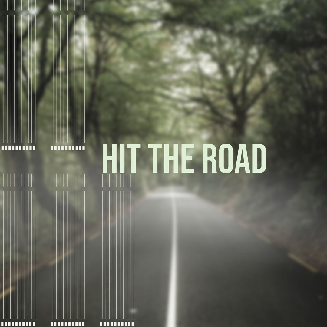Hit the Road Text on Forest Highway Background