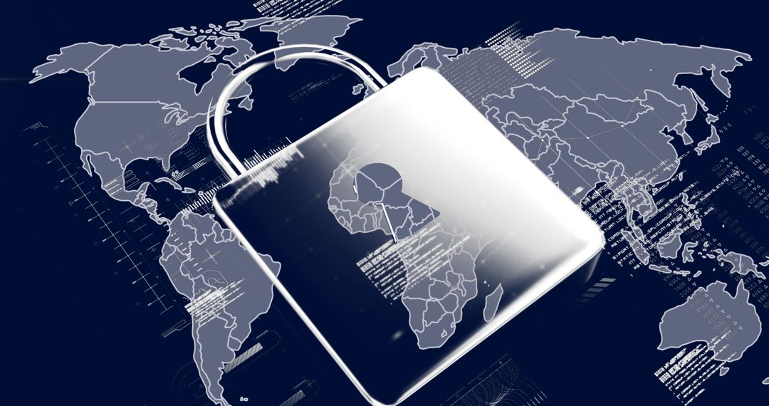 Global Security Concept with Padlock and World Map Background