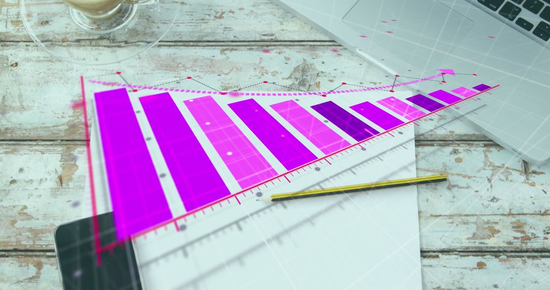 Digital Composite of Rising Chart on Office Table Workspace