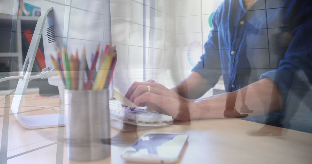 Modern Workspace with Digital Interface and Creative Atmosphere