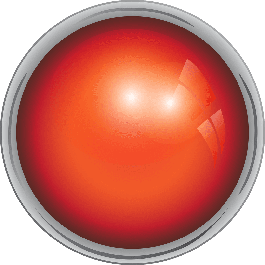 Red Glossy Orb with Silver Frame on Transparent Background