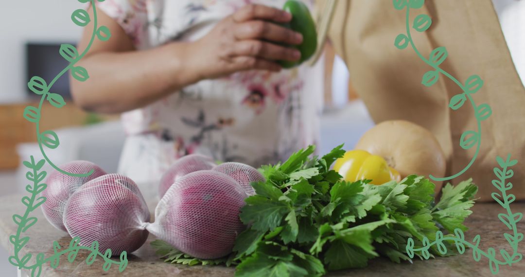 Fresh Vegetables Unpacked on Kitchen Counter