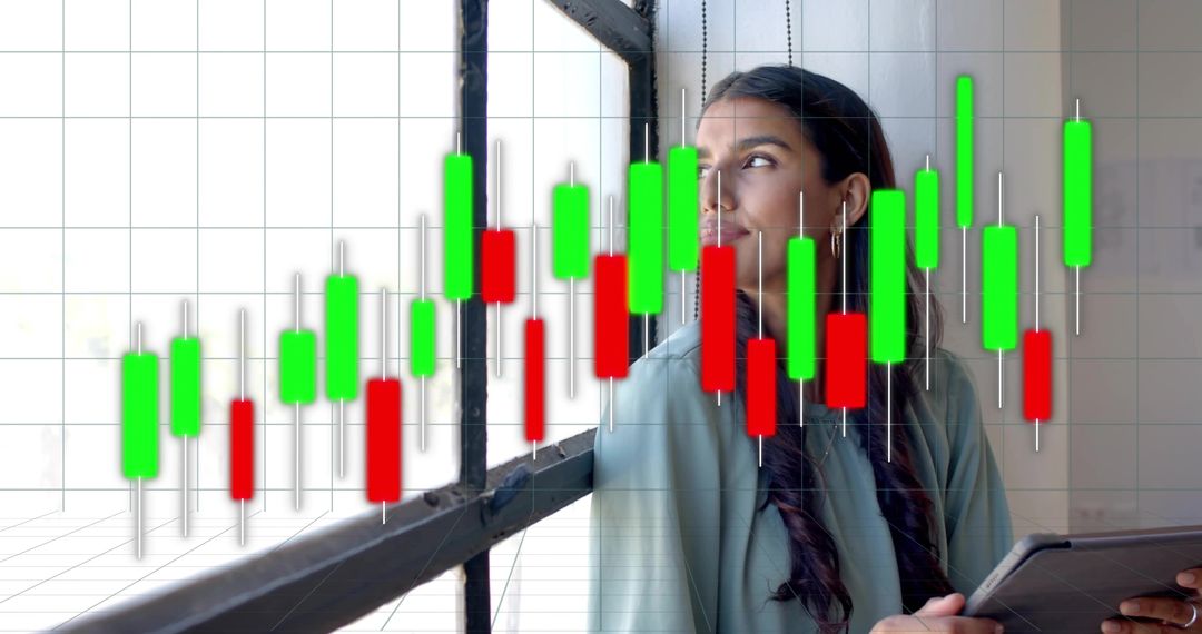 Financial Analyst Analyzing Candlestick Chart in Office