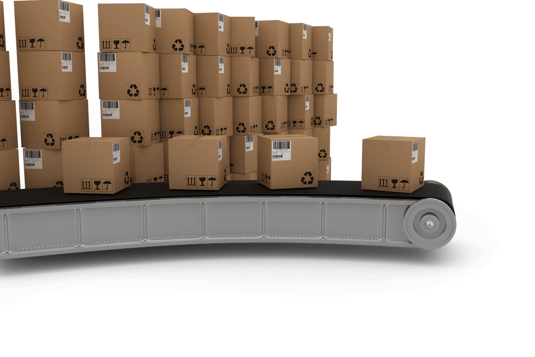 Transparent Production Line with Cardboard Boxes on Conveyor