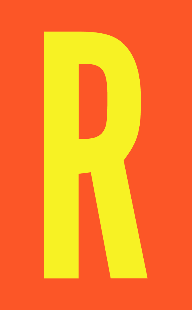 Bold Yellow Letter R on Orange with Transparent Background
