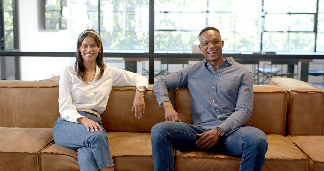 Casual Business Break with Relaxed Colleagues on Couch