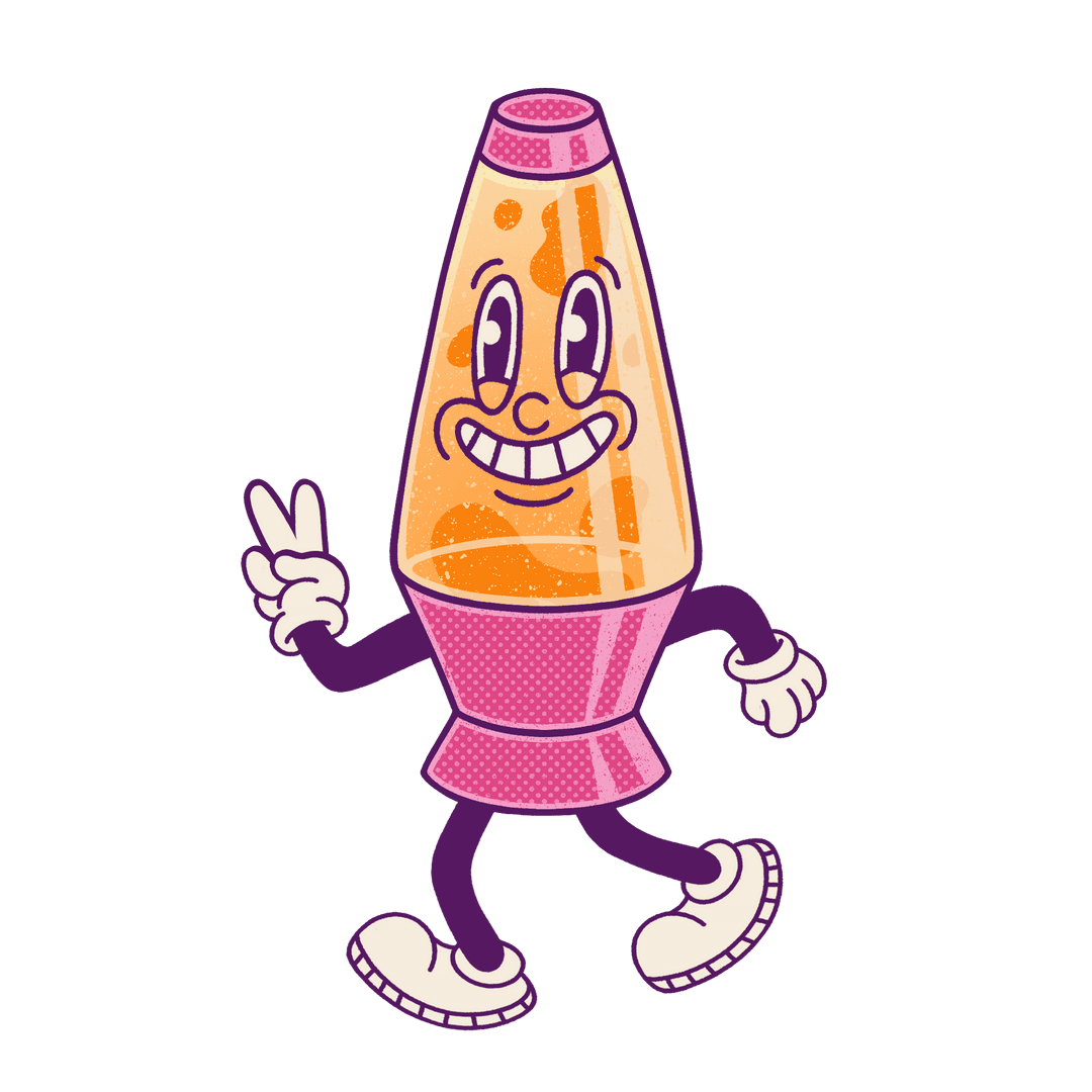 Quirky Cartoon Lava Lamp with Peace Sign on Transparent Background
