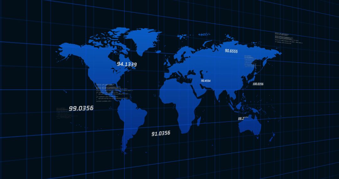 Digital World Map with Rising Values Symbolizing Global Economy