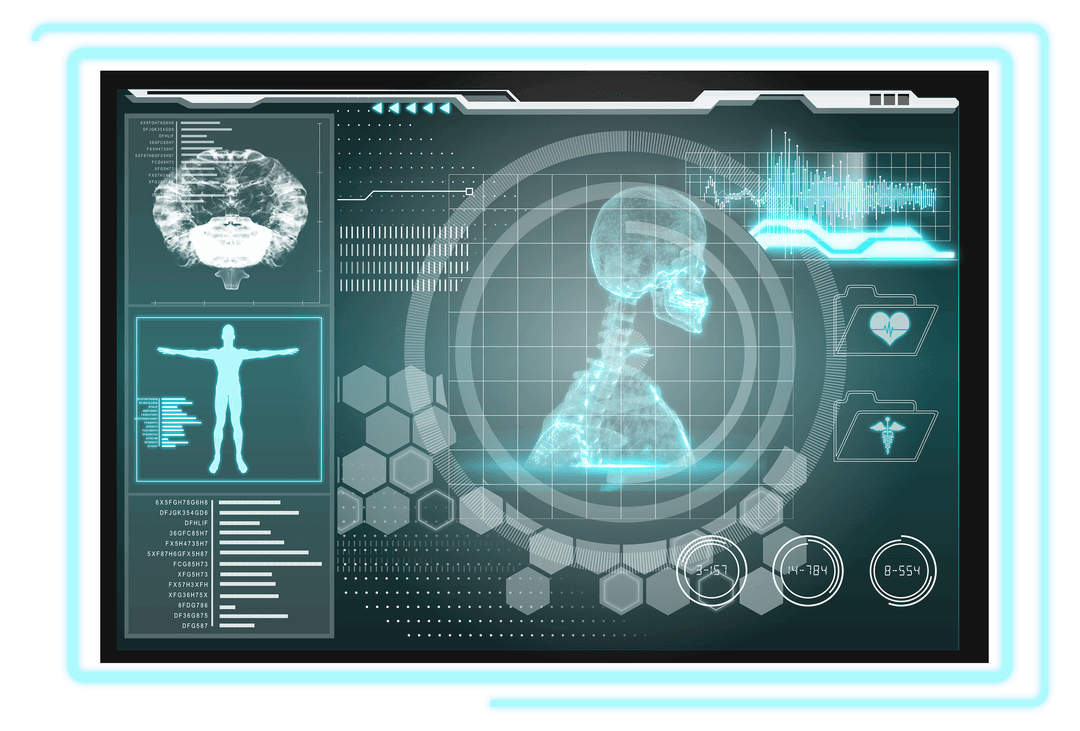 Transparent Digital Interface with Human Skeleton and Medical Diagrams