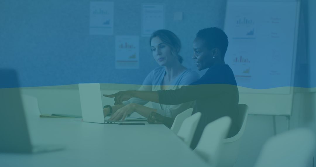 Diverse Business Professionals Analyzing Financial Data with Ukrainian Overlay