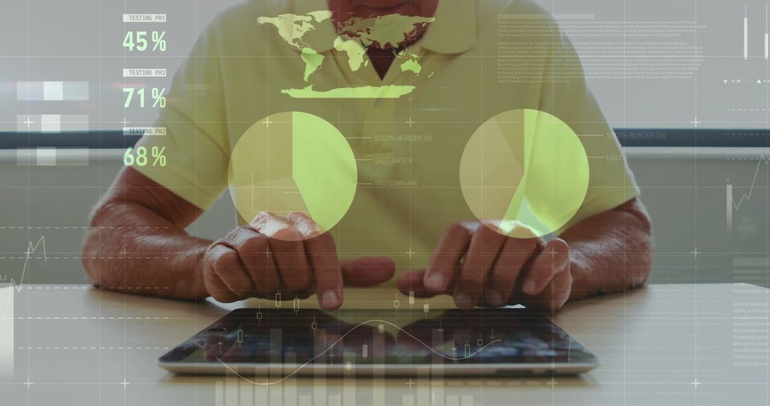 Caucasian Businessman Analyzing Financial Data on Tablet