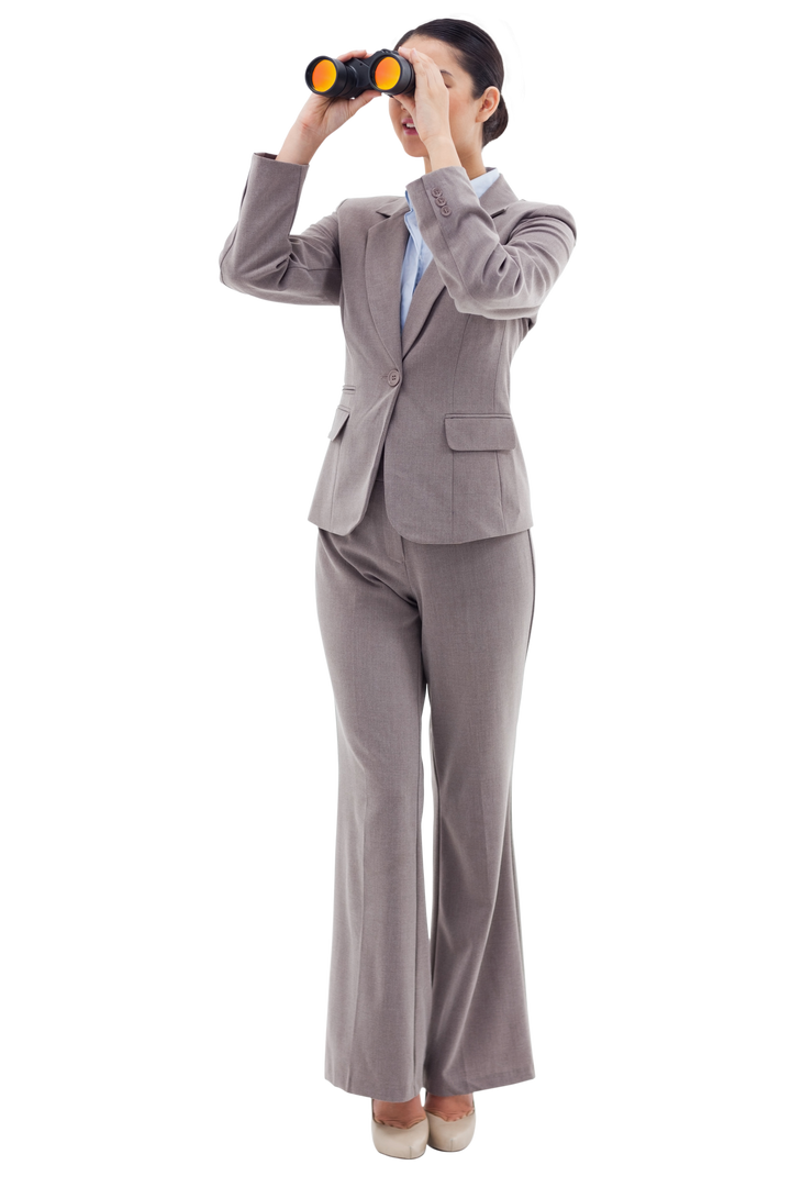 Transparent Photo of Businesswoman in Beige Suit Looking Through Binoculars - Download Free Stock Images Pikwizard.com