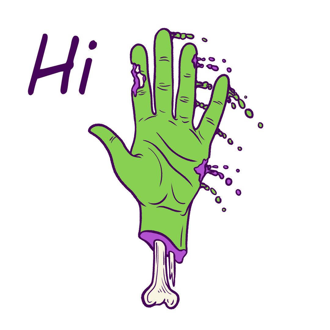 Zombie Hand Waving Hi on Transparent Background Halloween Whimsy