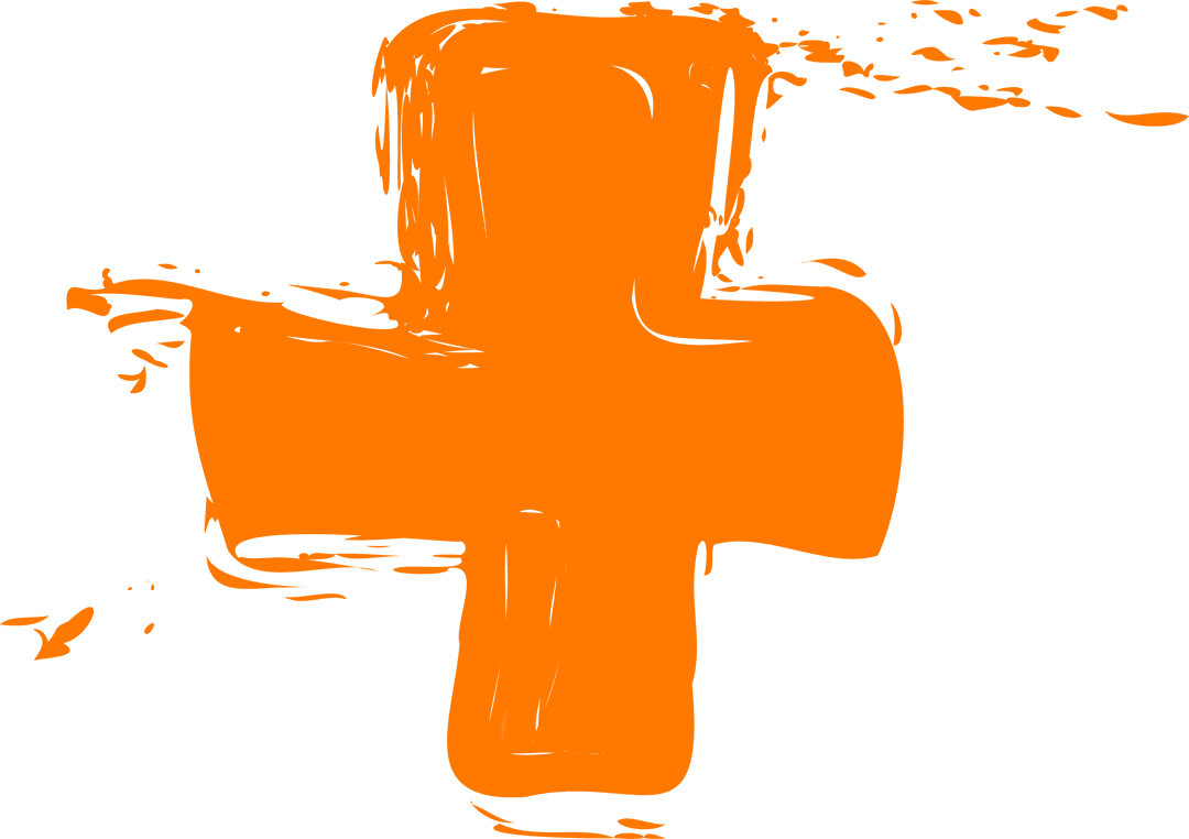 Dynamic Orange Brushstroke Plus Sign on Transparent Canvas