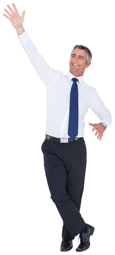 Smiling Businessman Waving in Transparent Background