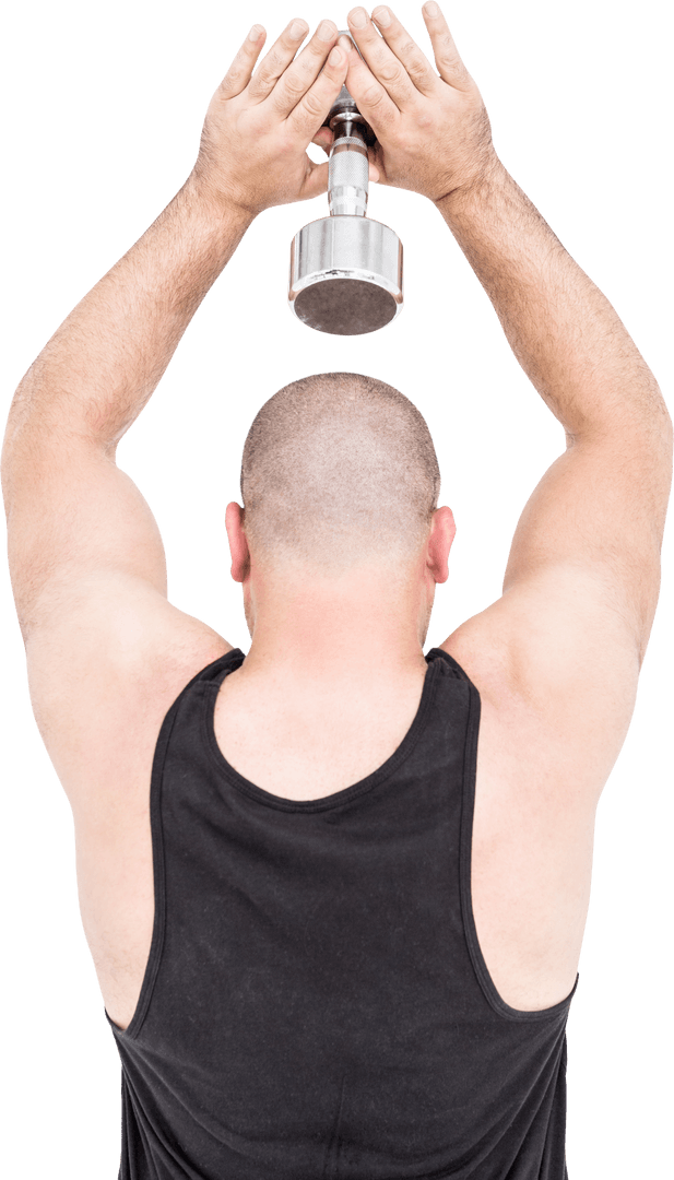Bodybuilder Lifting Dumbbell, Back Transparent View Effort