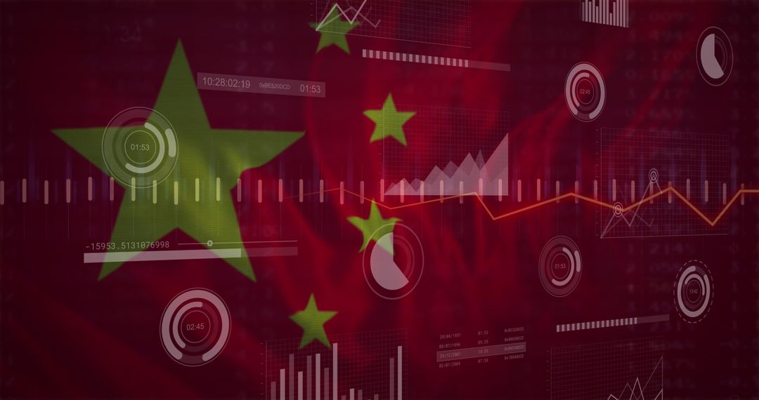 Digital Financial Metrics on Chinese Flag Background