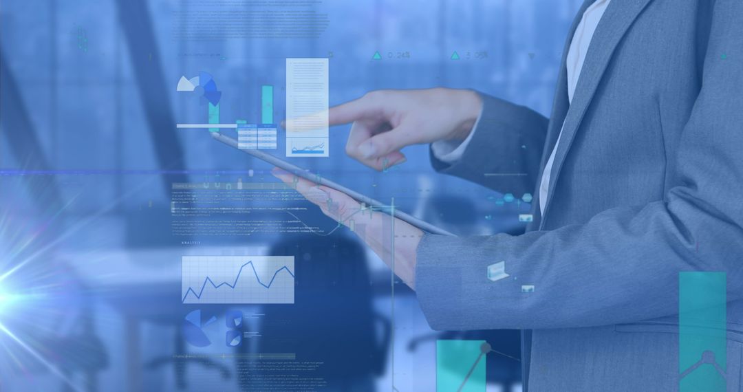 Businessman Using Tablet in Office for Financial Data Analysis