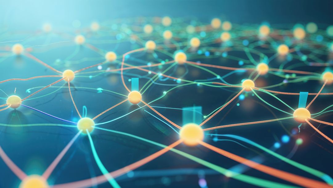 Futuristic Digital Network Visualization with Glowing Nodes