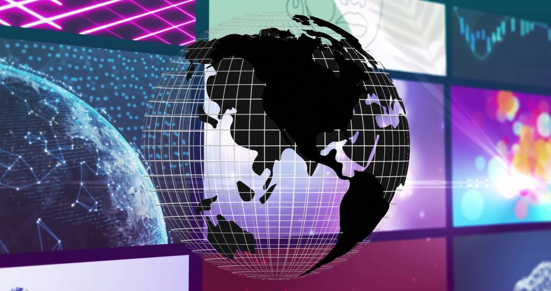 Rotating Digital Globe with Colorful Electronic Interface