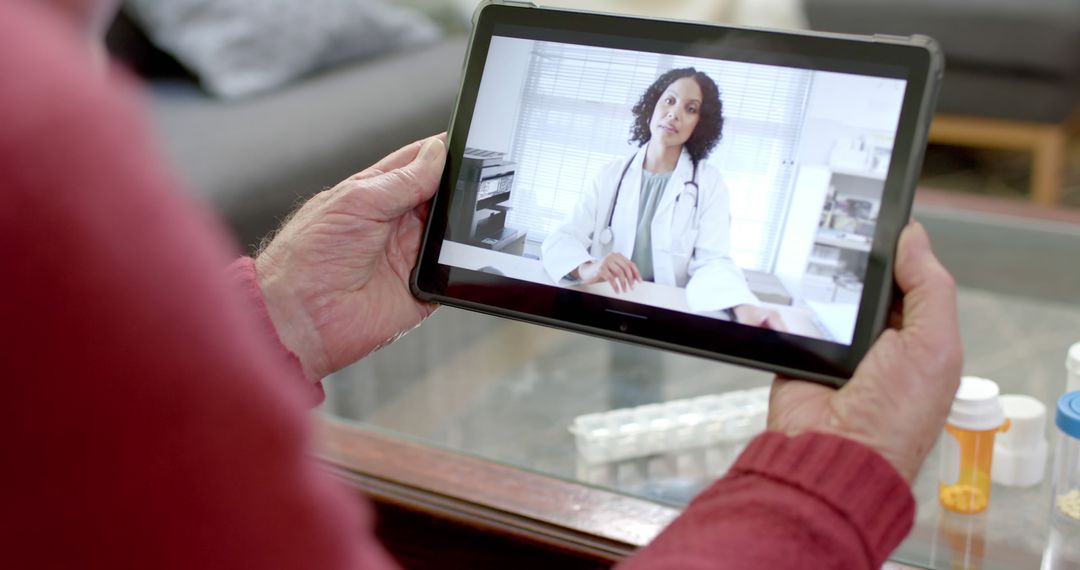 Senior Man Having Telehealth Consultation with Female Doctor on Tablet - Free Images, Stock Photos and Pictures on Pikwizard.com