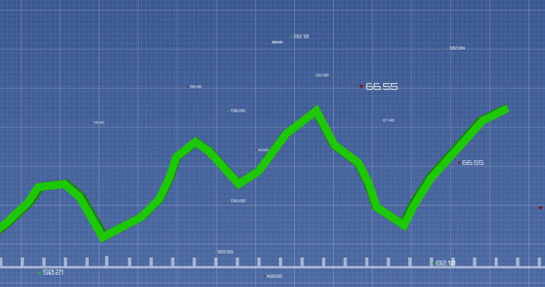 Digital Data Graph with Green Line Over Blue Grid Background