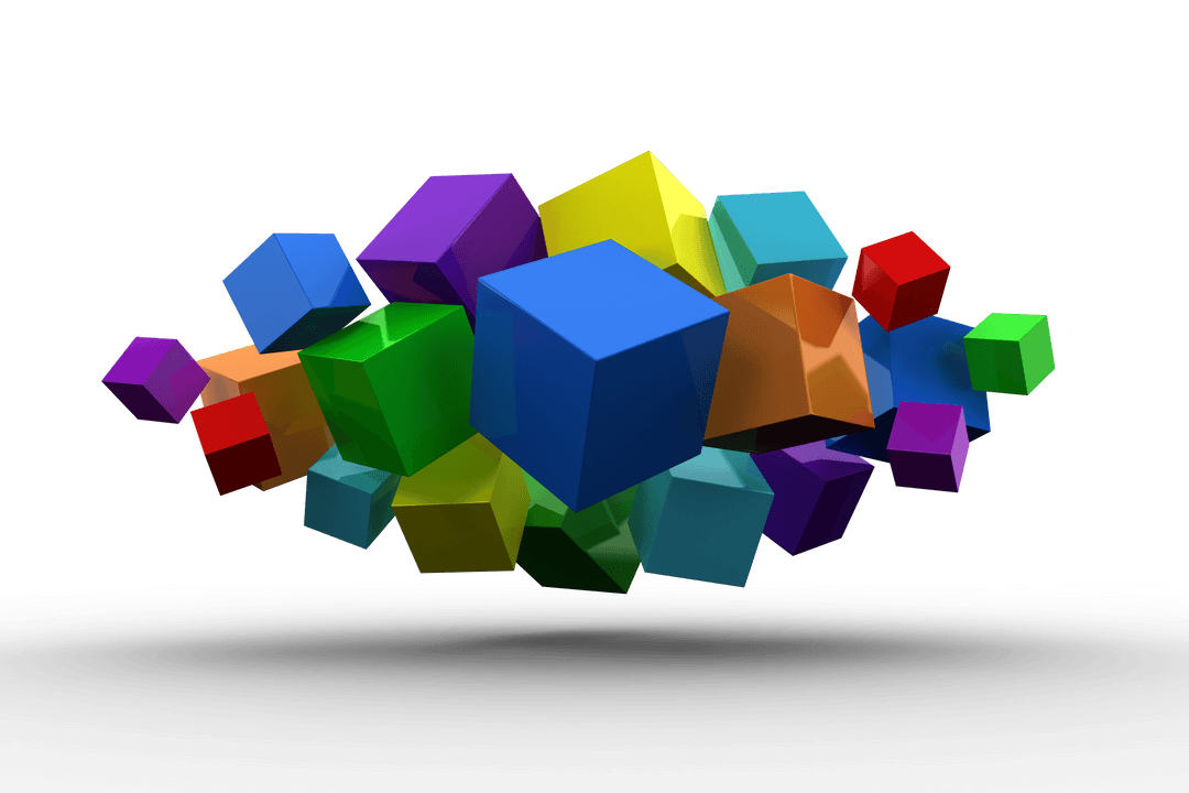 3D Transparent Cluster of Colorful Cubes