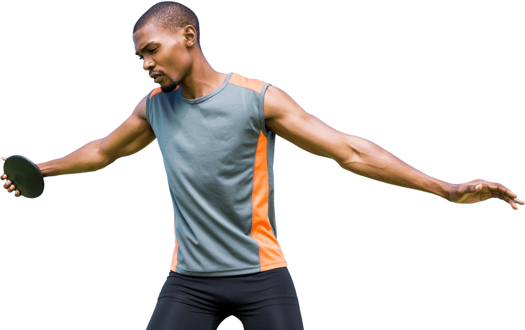 Focused Athlete with Disc on Transparent Background